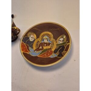 Japanese Satsuma Immortals Moriage Cup and Saucer Vintage Porcelain Gold Trim